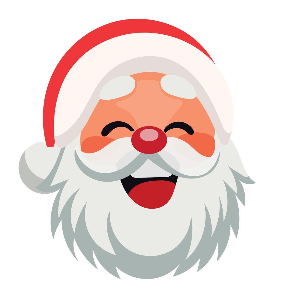 Happy Santa Claus Face Portrait. Cartoon Funny Christmas and New Year Santa Old Man with Beard in Red Hat Character. Winter Holiday Celebration Element. Santa Sticker Icon. Positive Santa Avatar. vector