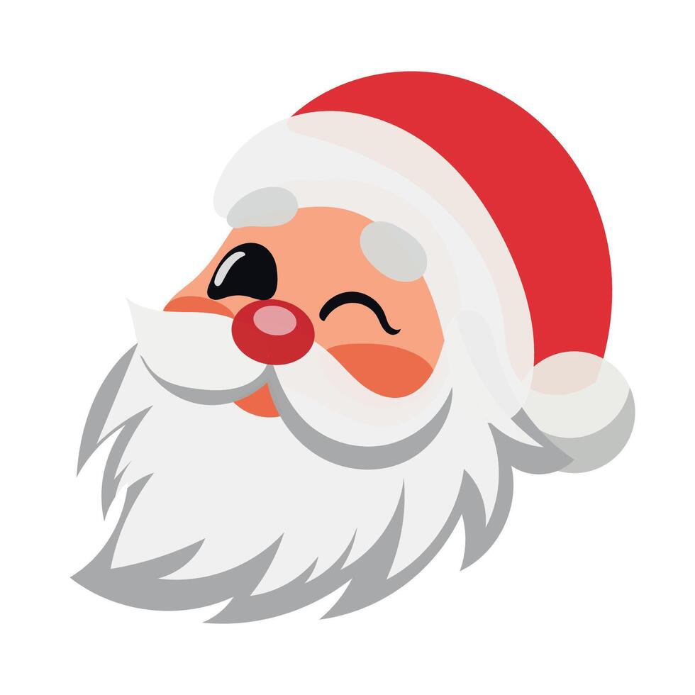 Santa Claus Face Portrait. Cartoon Funny Christmas and New Year Santa Old Man with Beard in Red Hat Character. Winter Holiday Celebration Card Element. Santa Sticker Icon. Positive Santa Avatar. vector