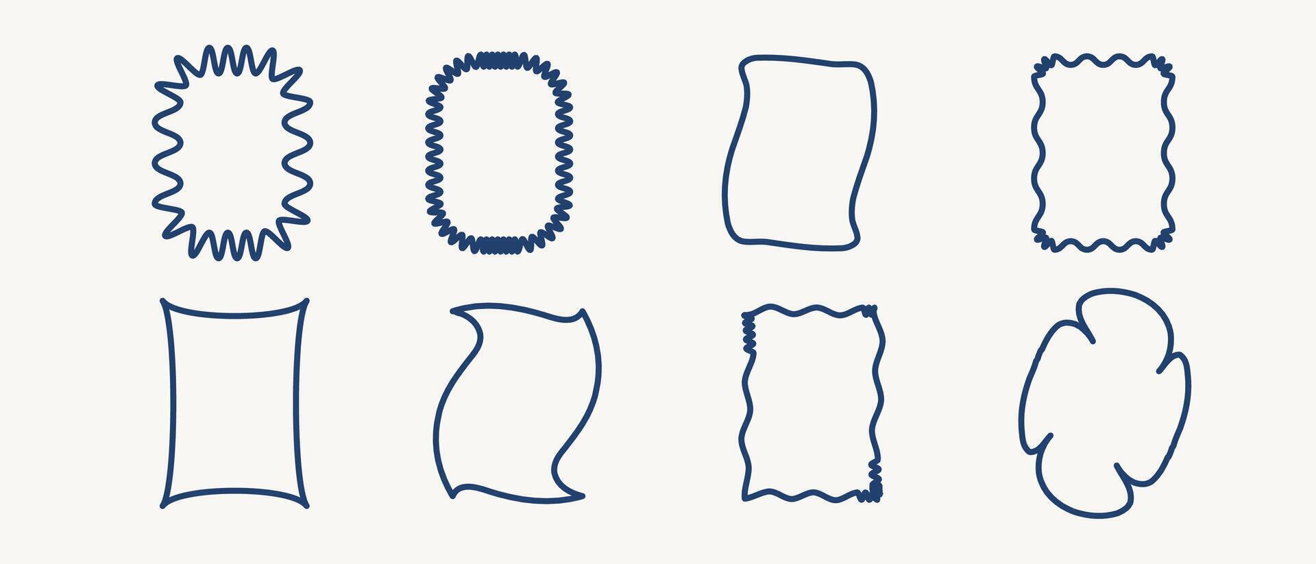 Curved Frame Outline Icon Set. Retro Border Line Contour Symbol. Empty Certificate Card Pattern canvas Silhouette. Felt-tip Stroke Infographic Sign. Handmade Speech Bubble Art Sketch Label Template vector