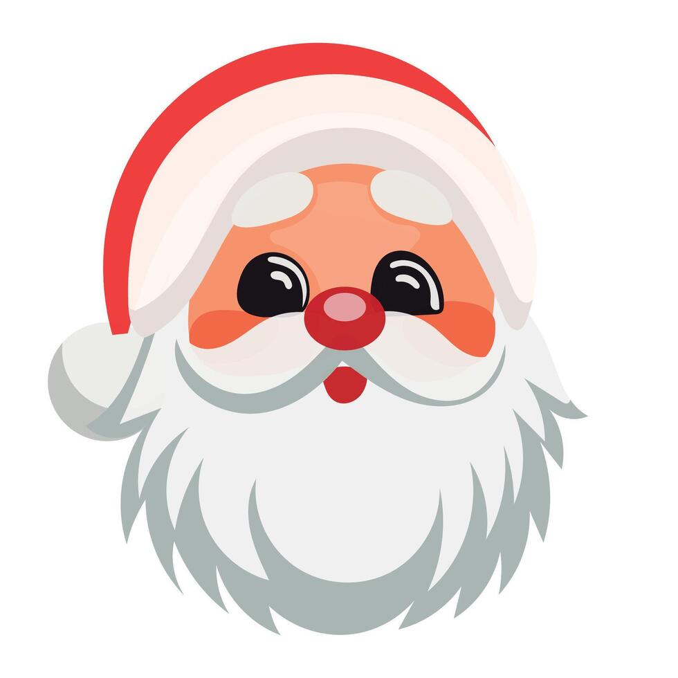 Happy Santa Claus Face Portrait. Cartoon Funny Christmas and New Year Santa Old Man with Beard in Red Hat Character. Winter Holiday Celebration Card Element. Sticker Icon. Positive Santa Avatar. vector