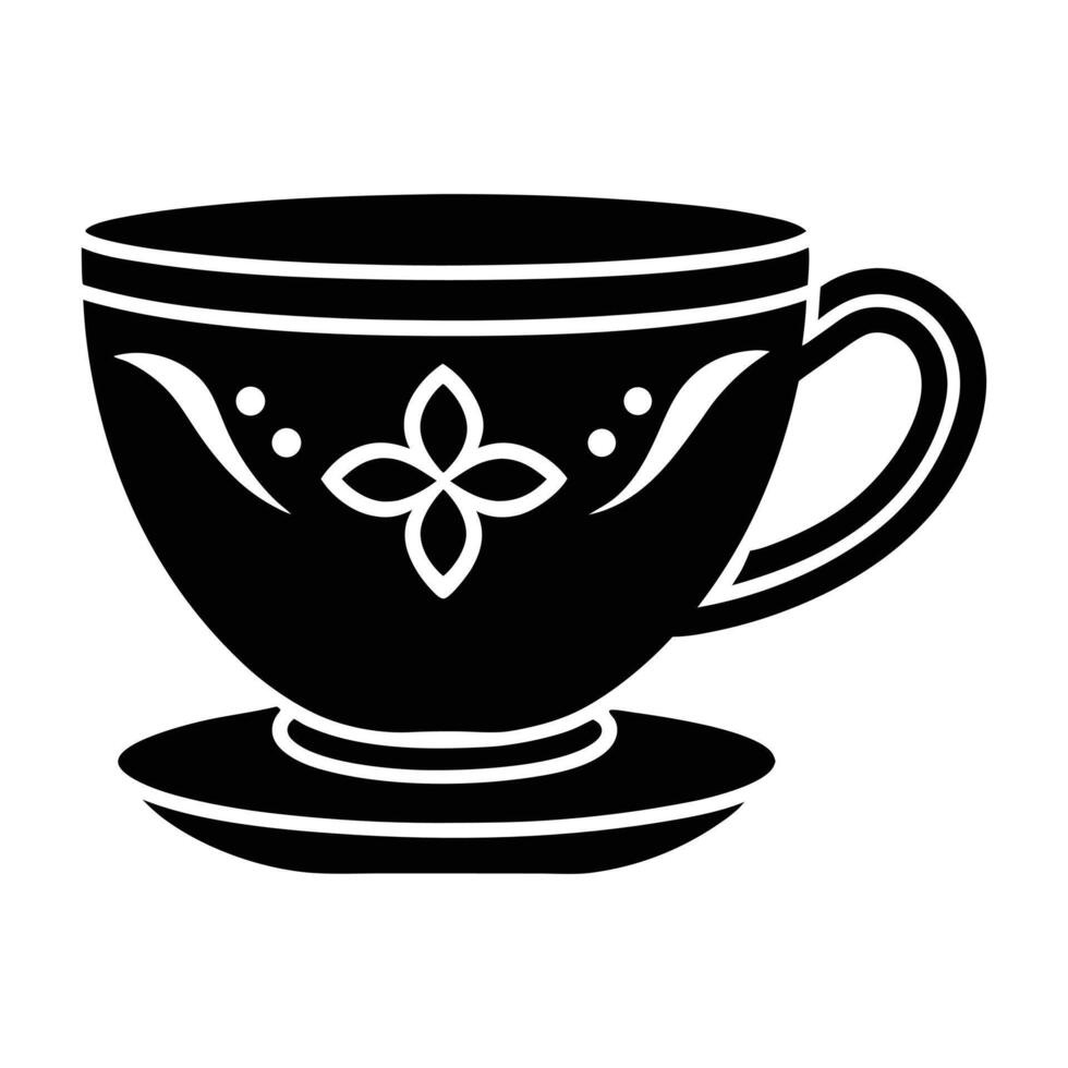 tea cup icon in black and white style vector