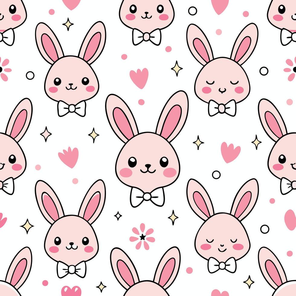 seamless pattern with cute bunny faces and hearts vector