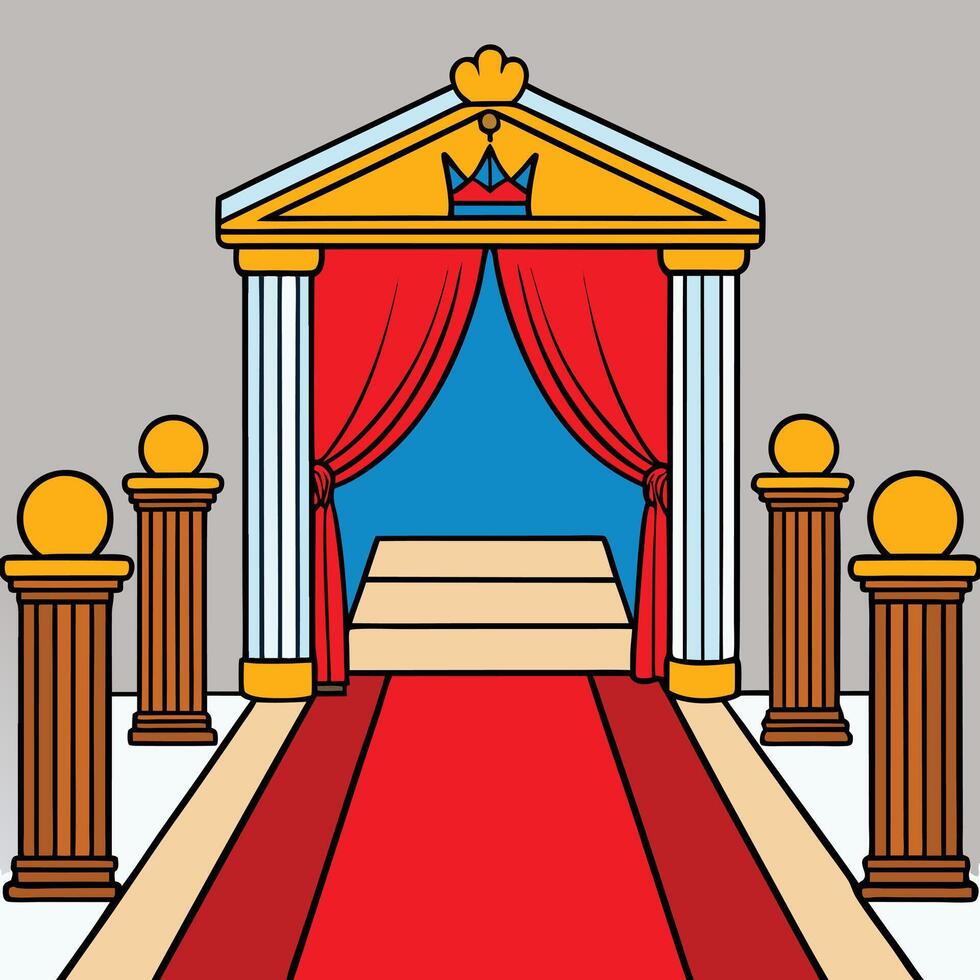 a red carpet and a throne with pillars vector