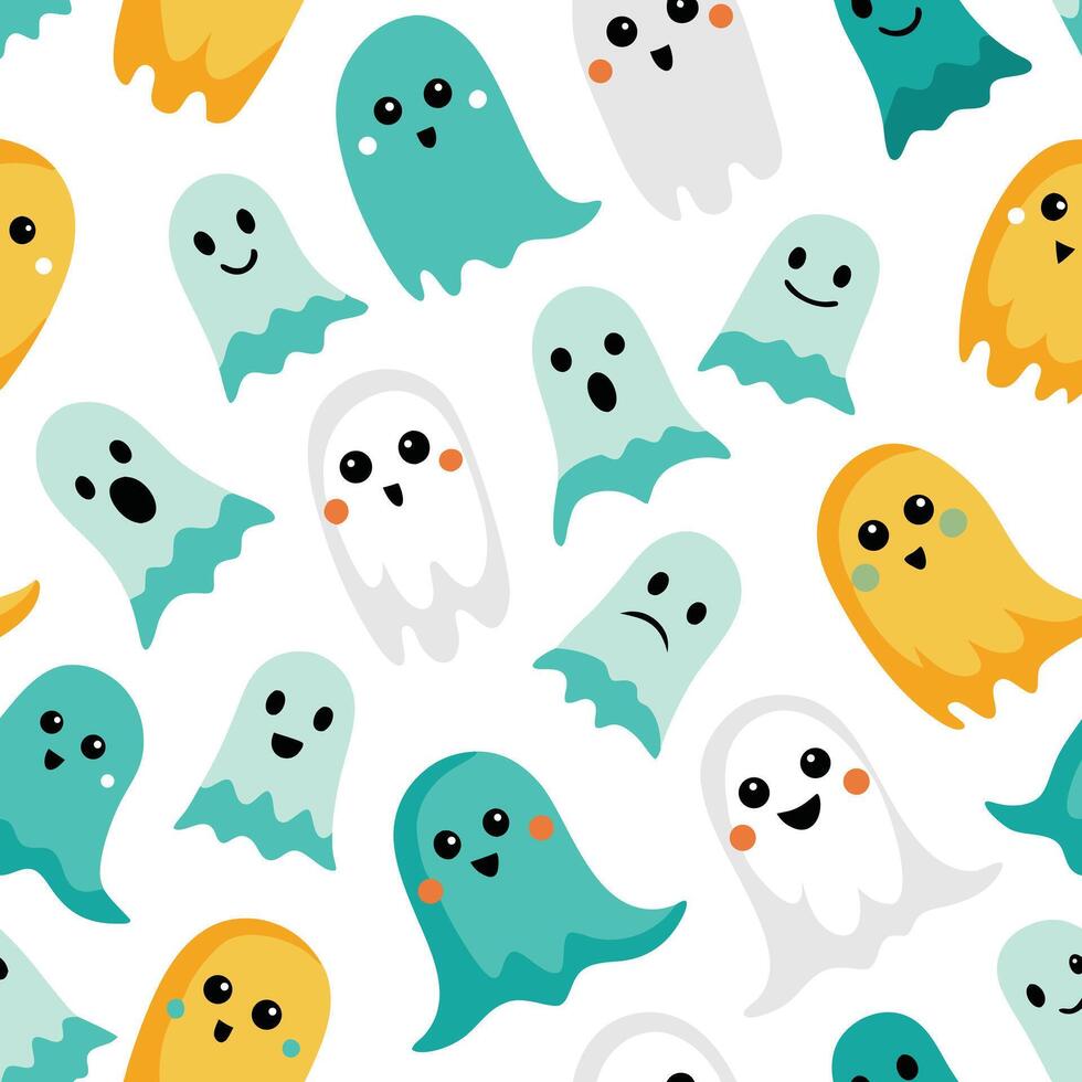 a pattern with cartoon ghosts and faces vector