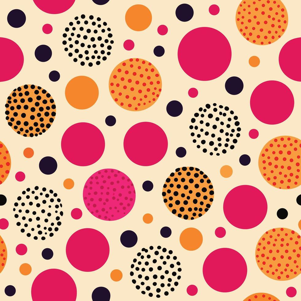 a colorful polka dot pattern with black, orange and pink dots vector
