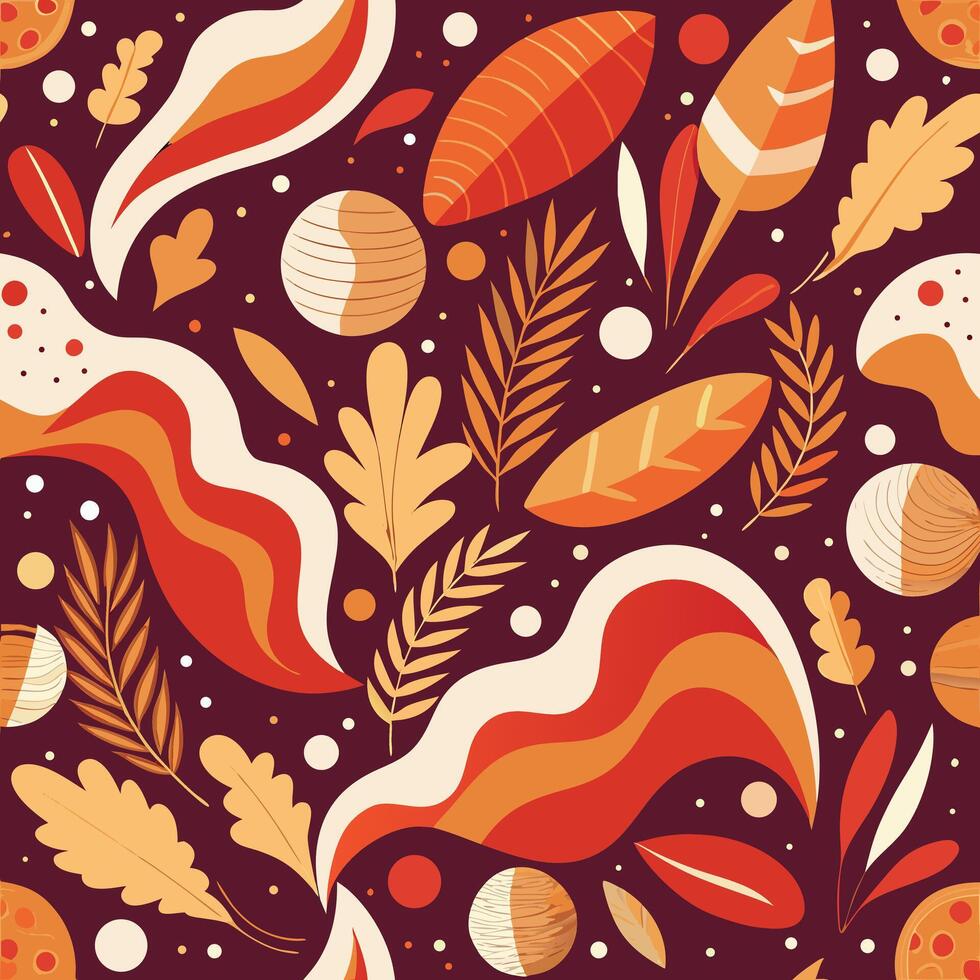 autumn seamless pattern with leaves, acorns and berries vector