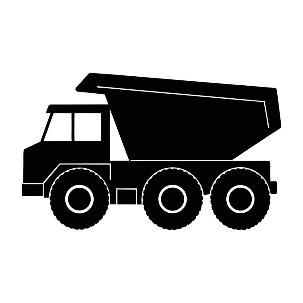 a black and white illustration of a dump truck vector