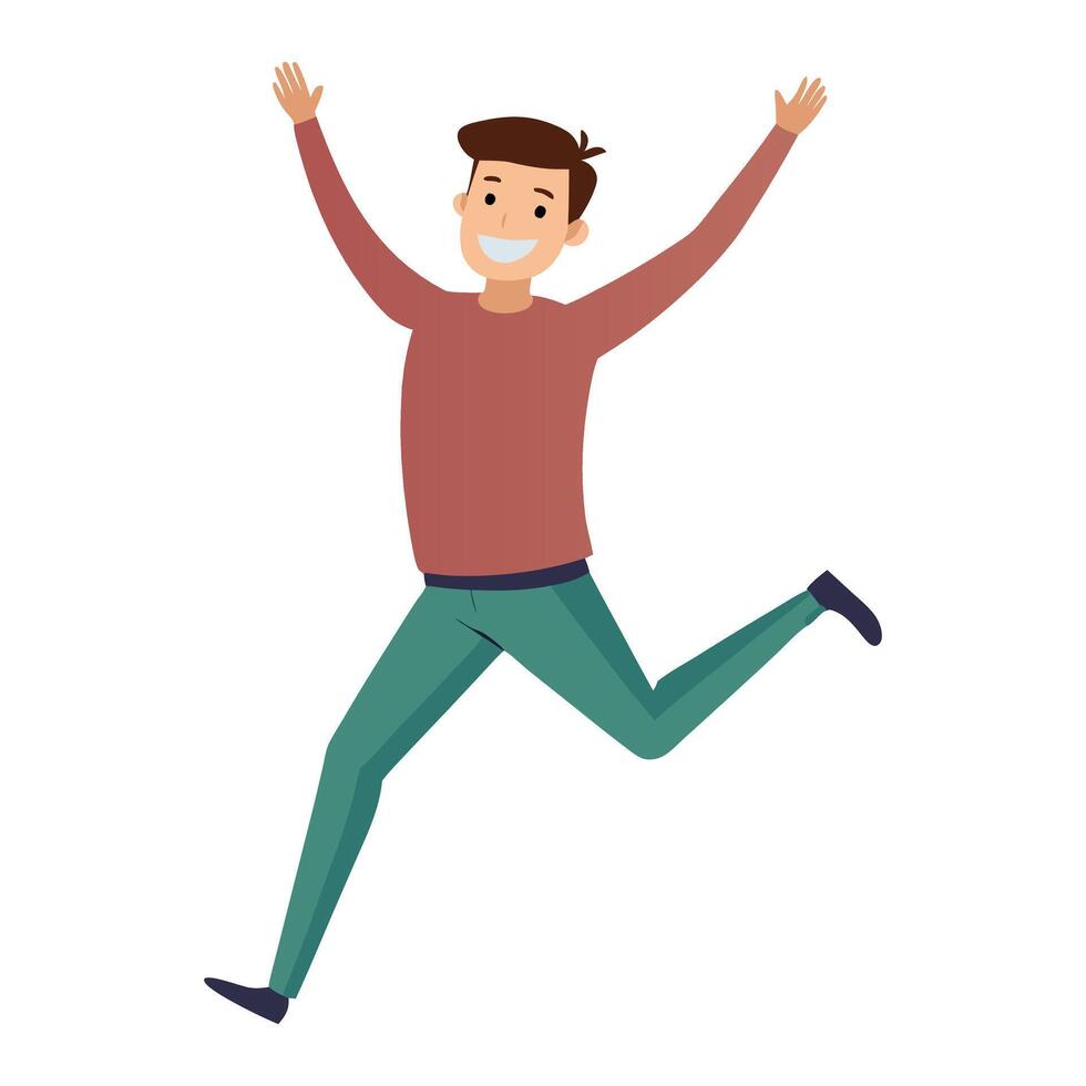 happy man jumping with arms up, cartoon illustration vector