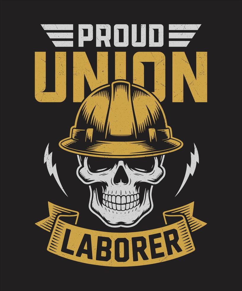 Proud Union Laborer Skull Helmet Patriotic Labor Rights Graphic for Workers, Union Members, and Labor Day Apparel vector