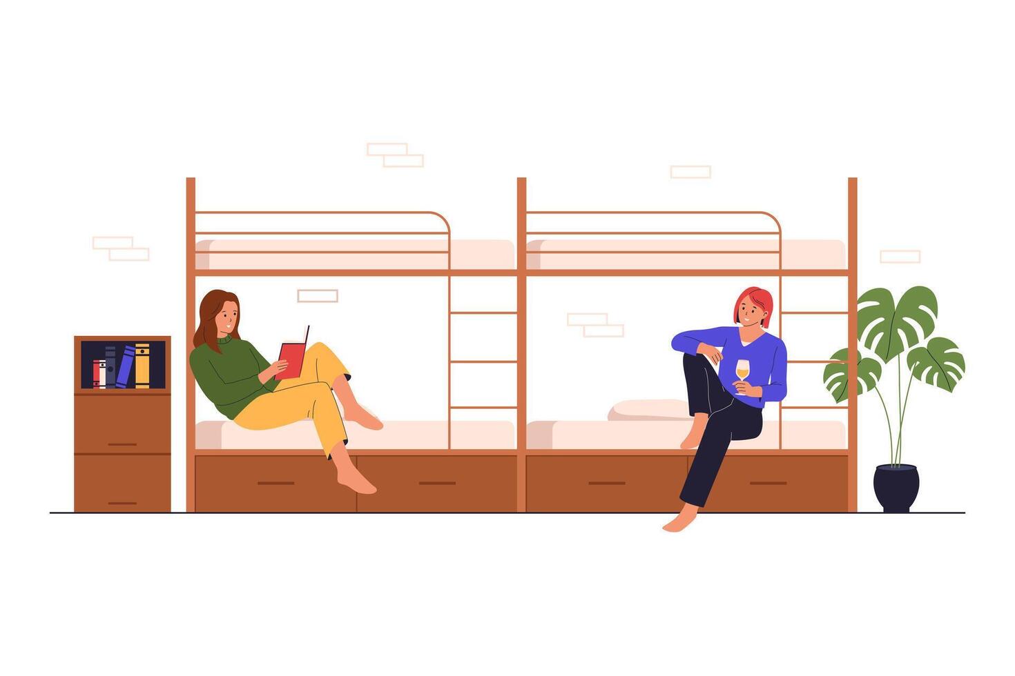 Two friends in a cozy bedroom vector