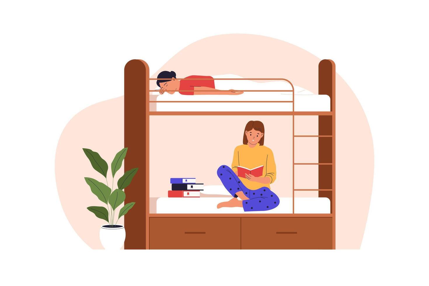 Woman reading on a bunk bed with child vector