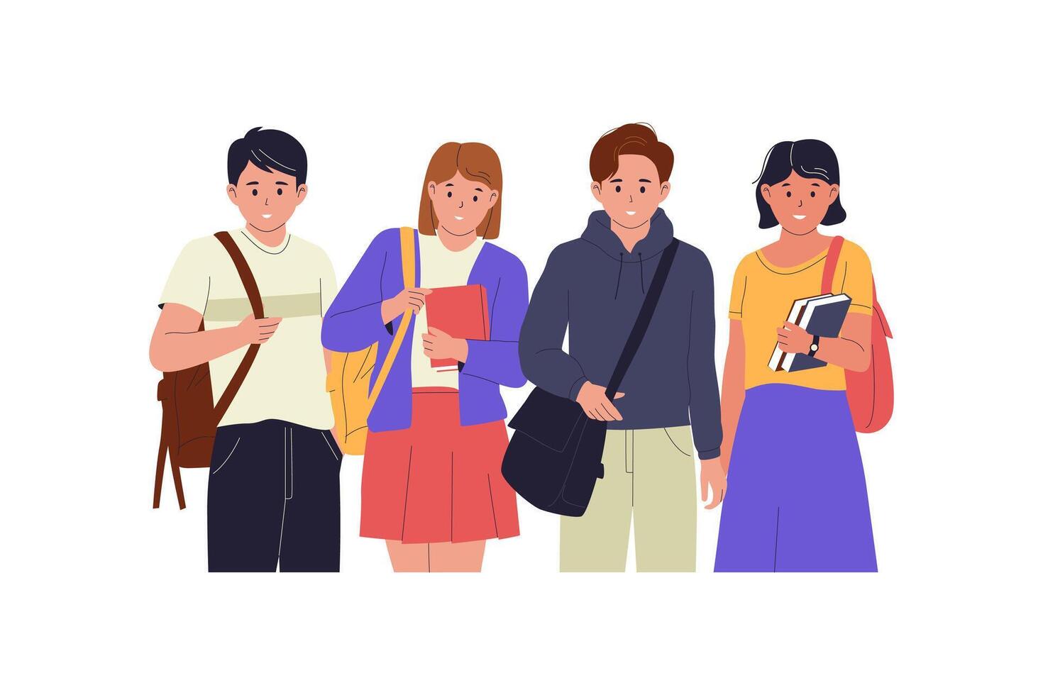 Group of students with books and gadgets vector