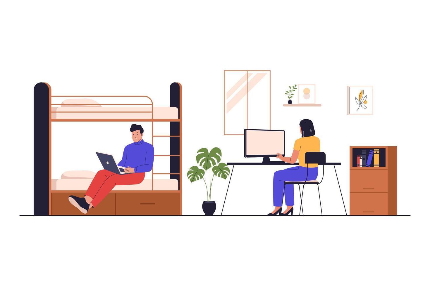 Remote work environment with bunk bed vector