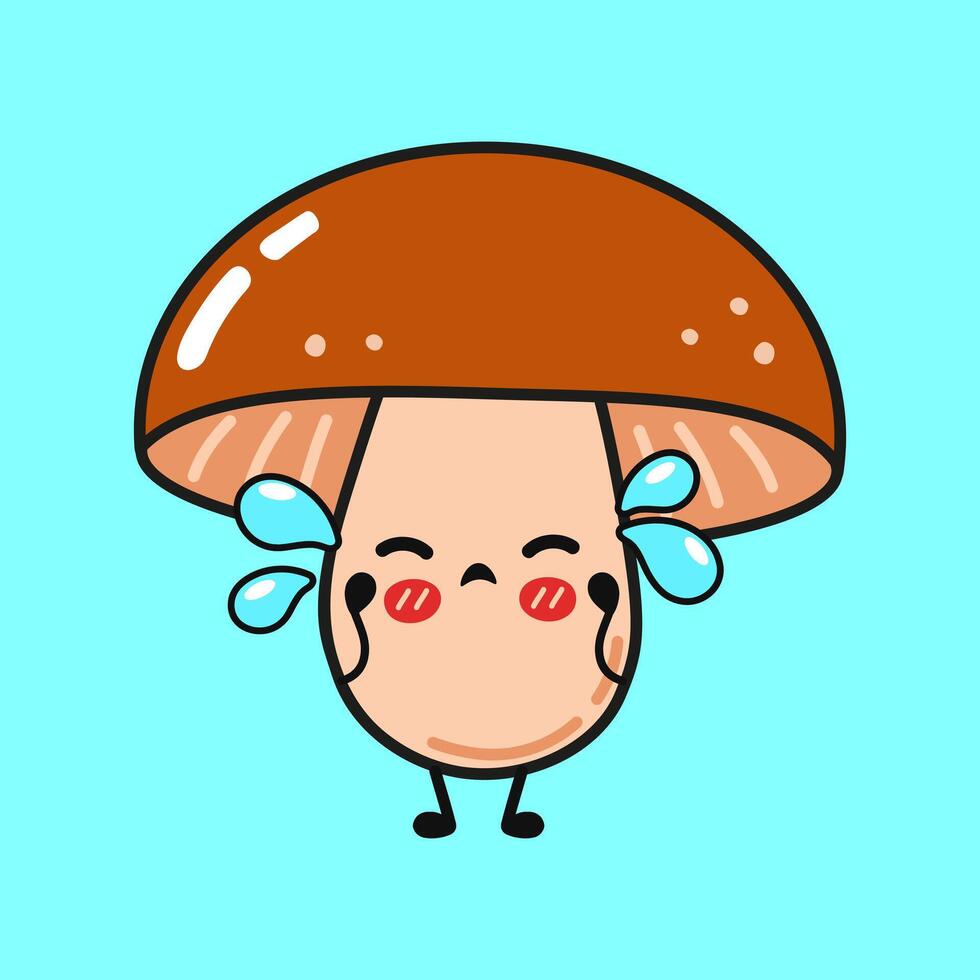 A crying cartoon mushroom expressing sadness with cute, emotive detail. vector