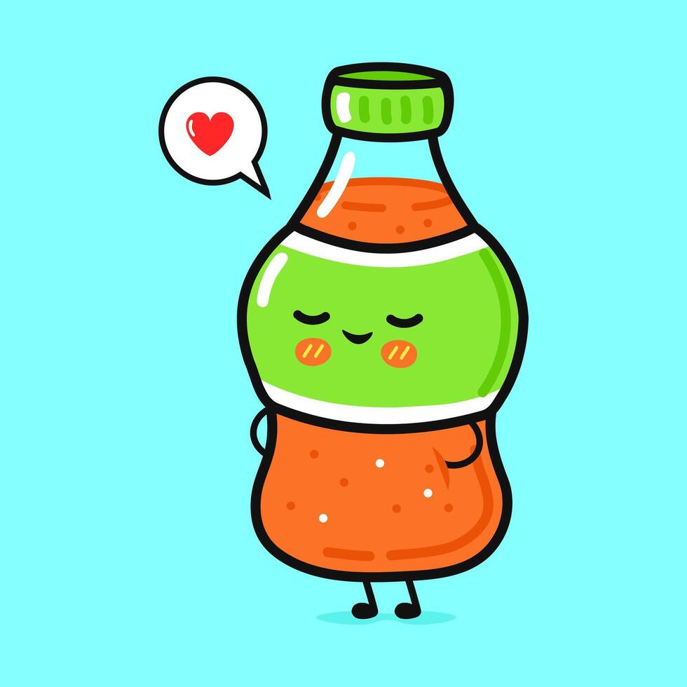 Cartoon Soda with a heart, expressing love and joy, with a cute expression on a blue background. vector