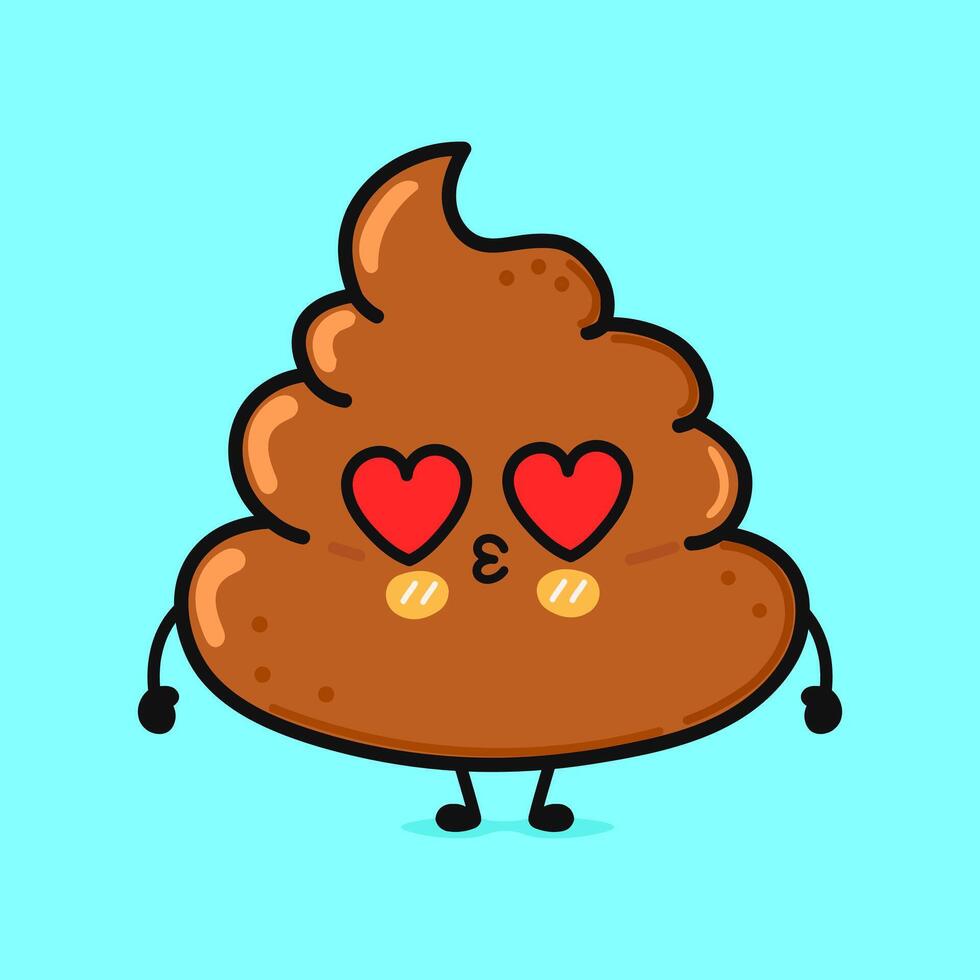 Cute poop emoji in love with heart eyes on a bright blue background. vector