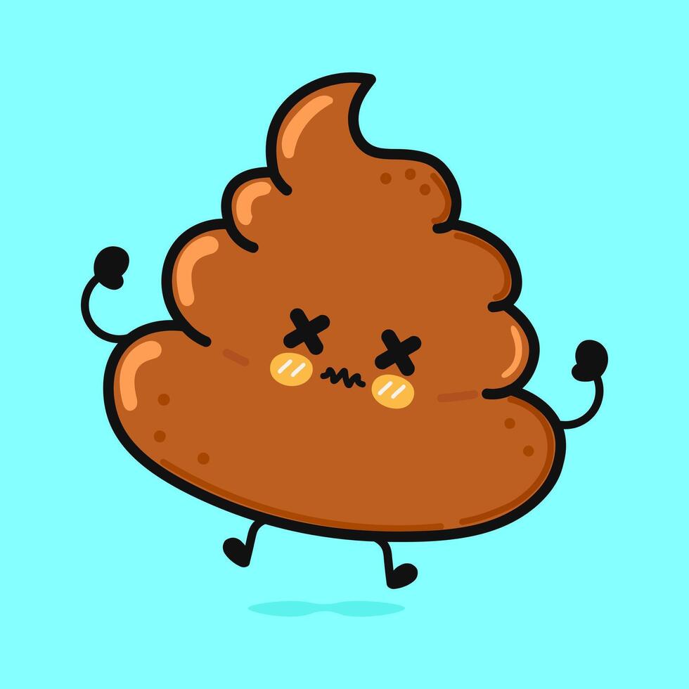 A cartoon poop character with a dead face on a light blue background. vector