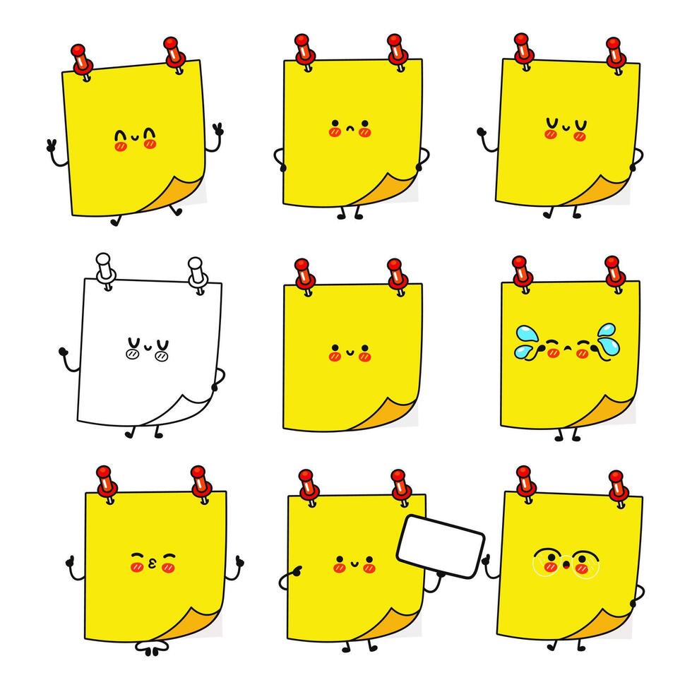 Cartoon sticky notes with cute faces vector