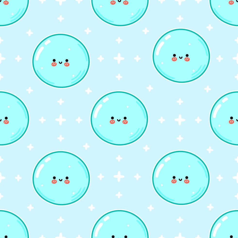 A cute and happy pattern featuring smiling bubbles and star shapes for a cheerful design. vector