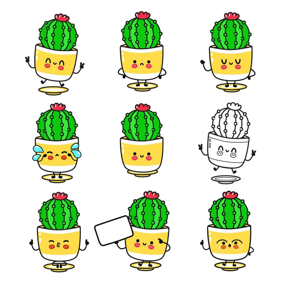 Cartoon cacti in colorful pots vector