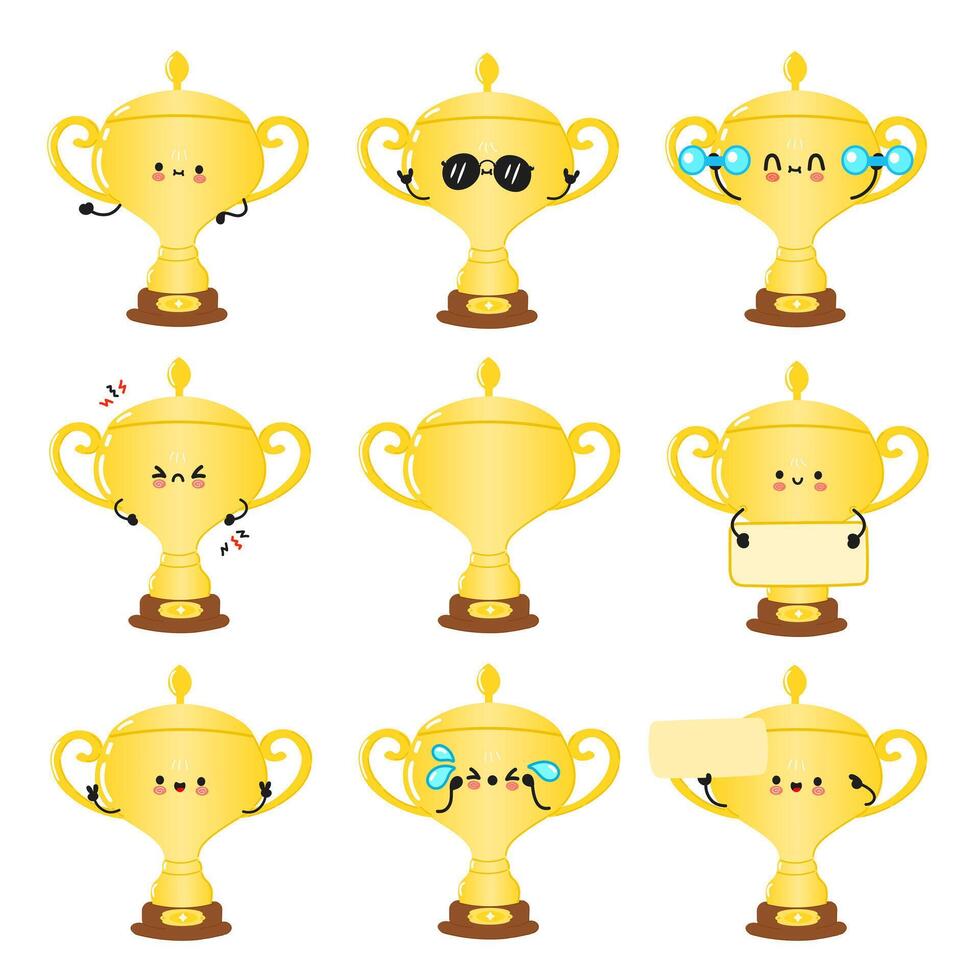 Cartoon trophies with different expressions vector