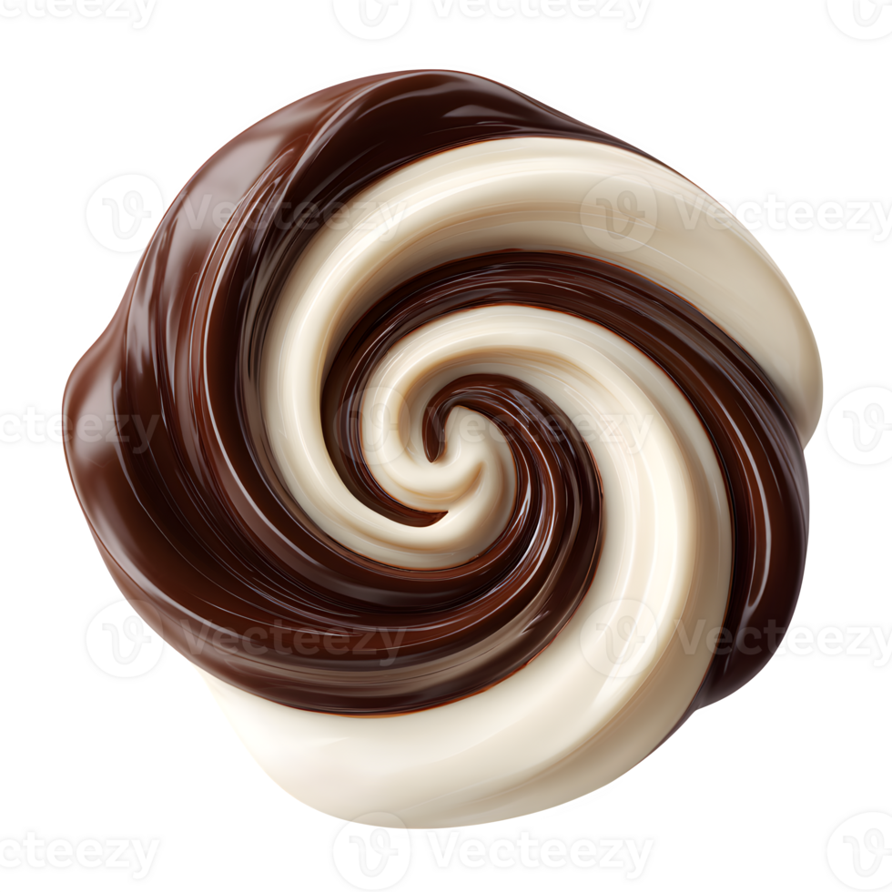 Creamy swirl of chocolate and vanilla makes a sweet and tempting treat, perfect for dessert promotions or culinary designs with a delicious, swirling texture, transparent background png