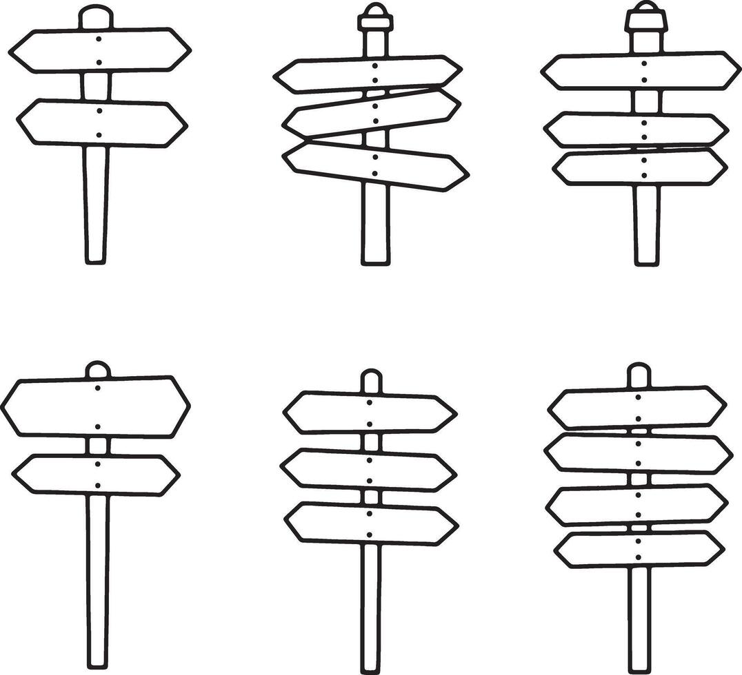Six Simple Black and White Directional Signpost Illustrations for Travel, Adventure, and Wayfinding Design - Professional digital artwork with vibrant colors and detailed composition vector