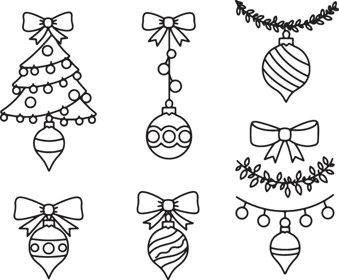 Charming Black and White Christmas Ornaments Festive Line Art Decorations for Holiday Projects - Professional digital artwork with vibrant colors and detailed composition vector