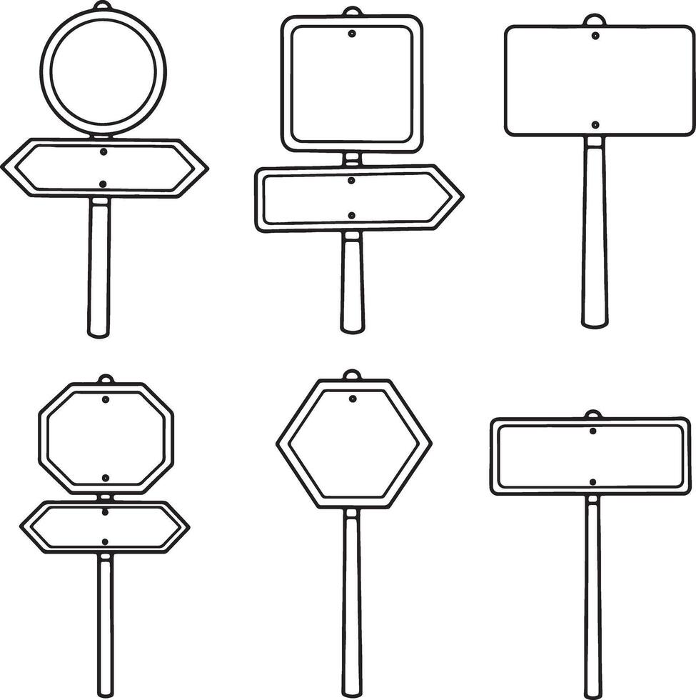 Six Blank Road Signs Various Shapes and Styles for Direction, Guidance, and Wayfinding in a Simple, Clean Mood vector