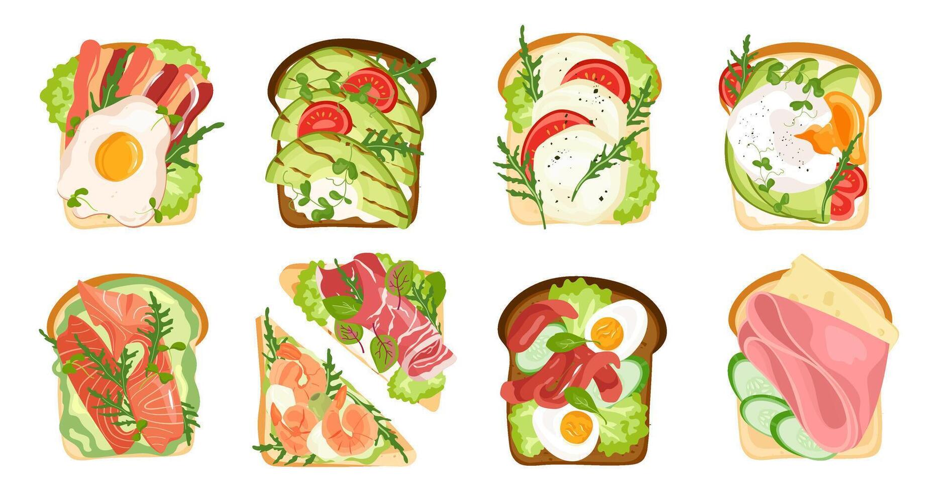 Colorful sandwiches with fresh ingredients vector