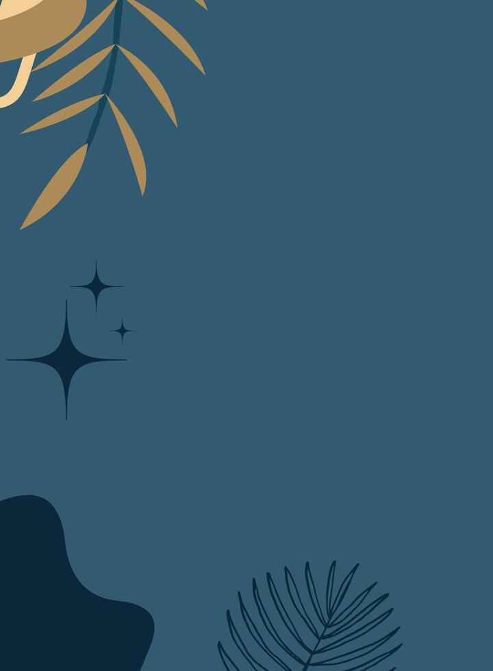 illustration of an abstract background, abstract background with tropical leaves and stars, illustration in blue color vector