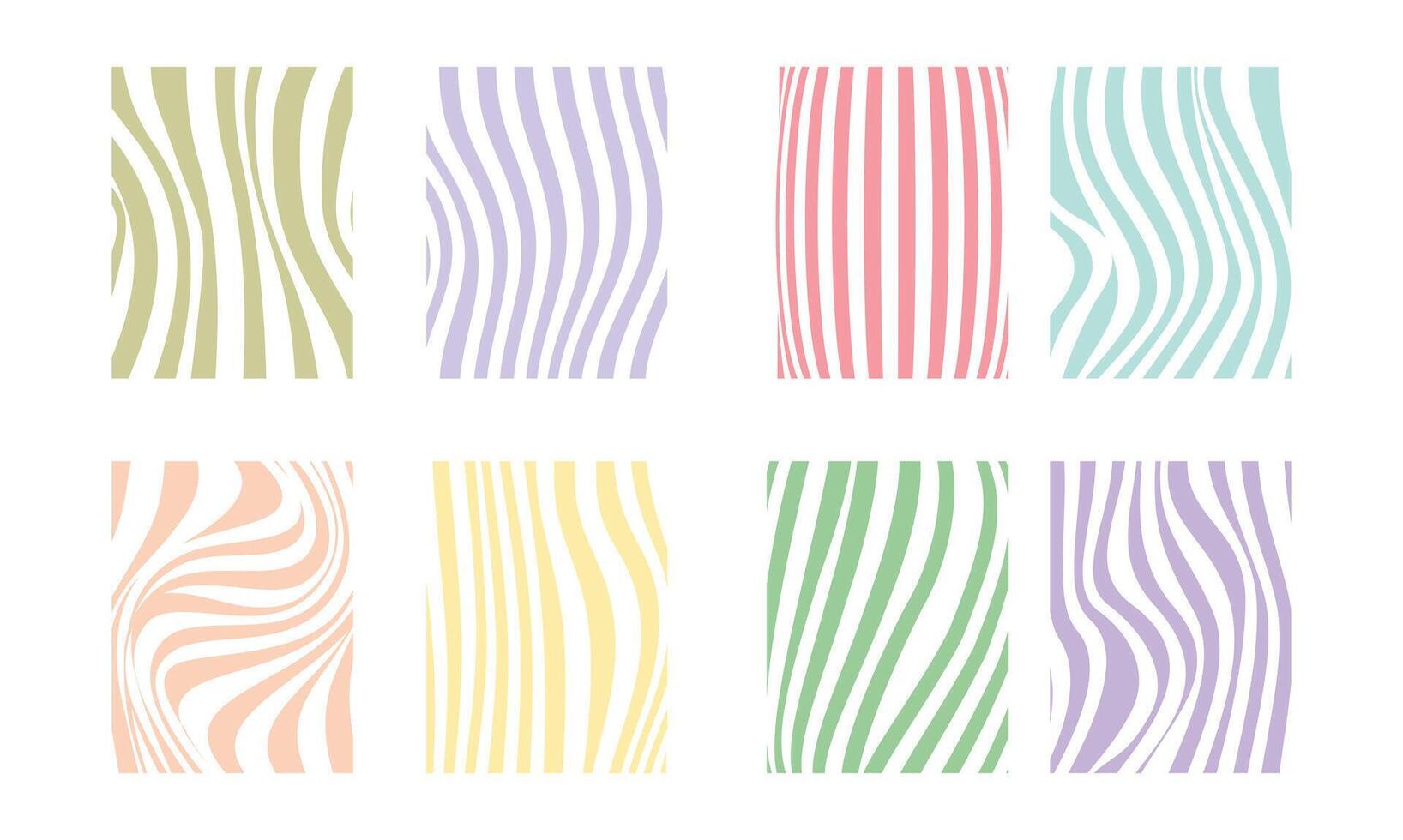Eight pastel wavy stripe patterns in soft colors, perfect for trendy design and decoration vector