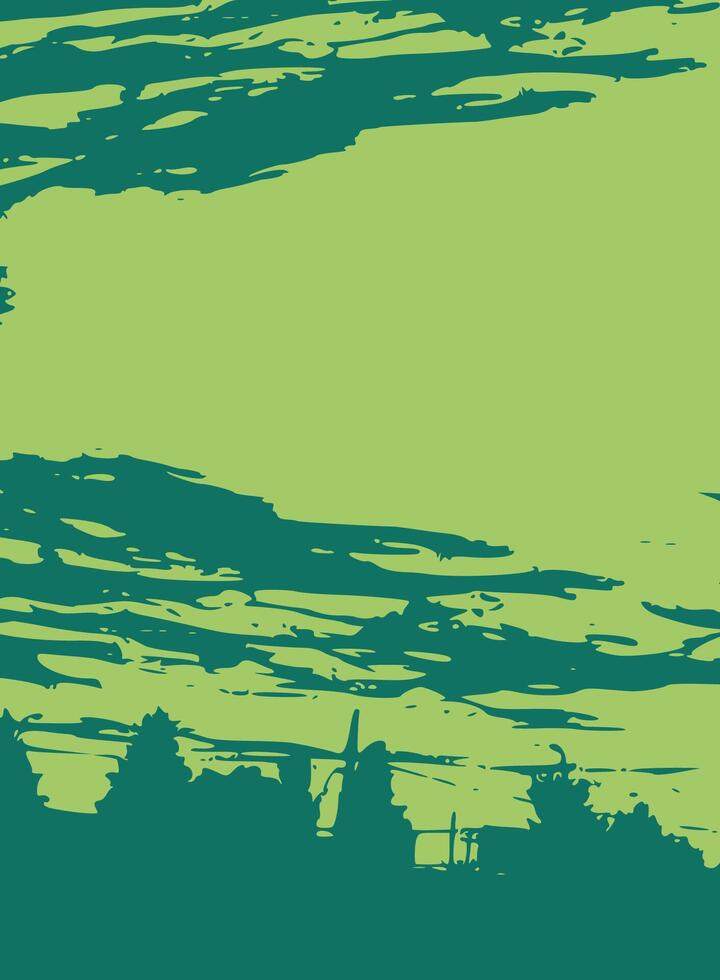 abstract grunge background illustration, Green grunge background with windmill and trees vector