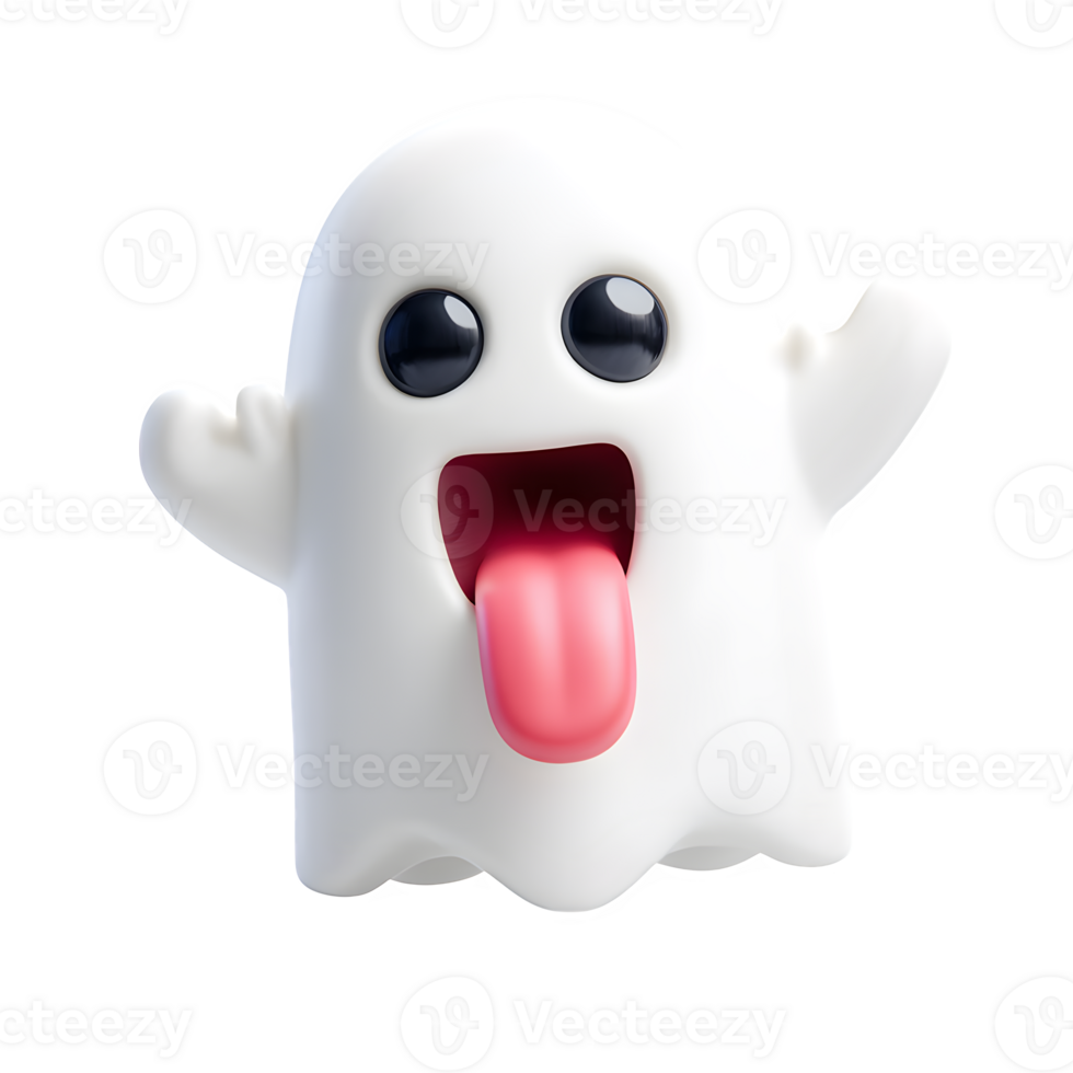 A cute white ghost with a playful tongue sticking out provides Halloween cheer in this friendly and adorable spooky season graphic. png