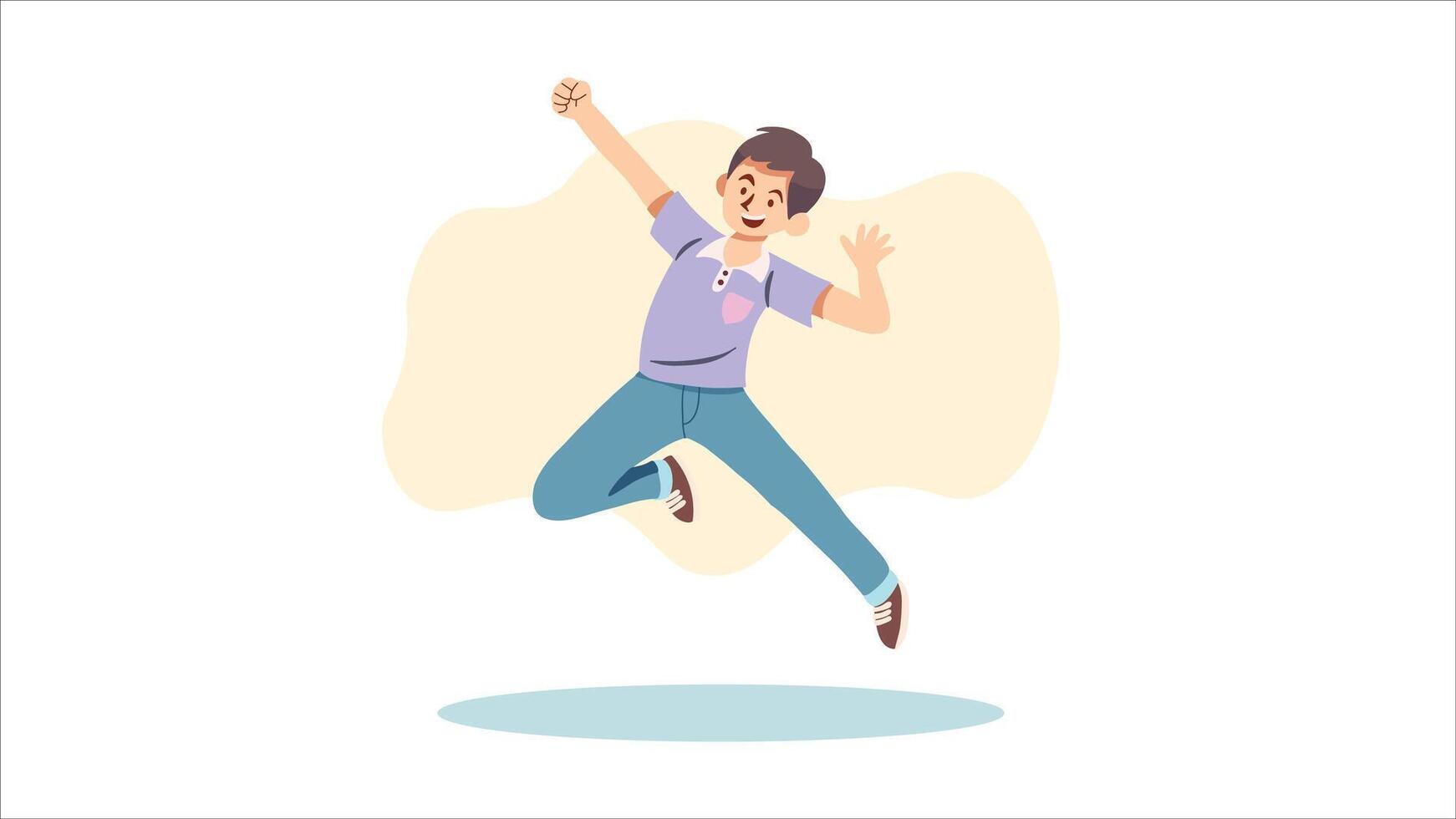 Happy Boy Jumping with Joy Cartoon Illustration vector