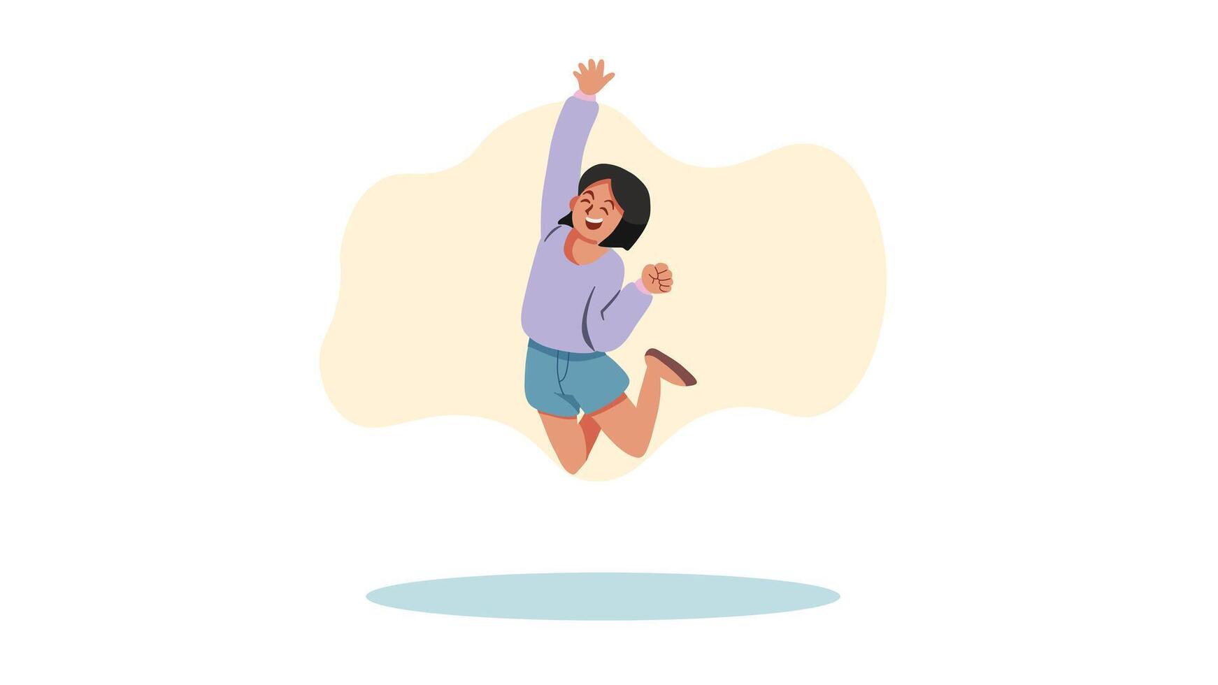 Smiling Girl Jumping with Excitement Fun Illustration vector