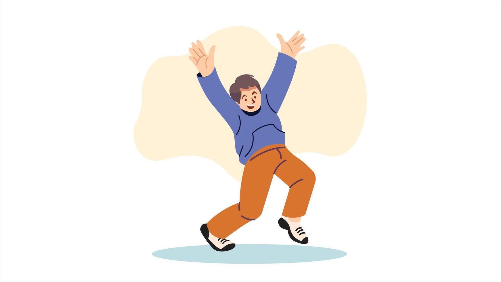 Happy Young Man Jumping with Joy Flat Illustration happy vector
