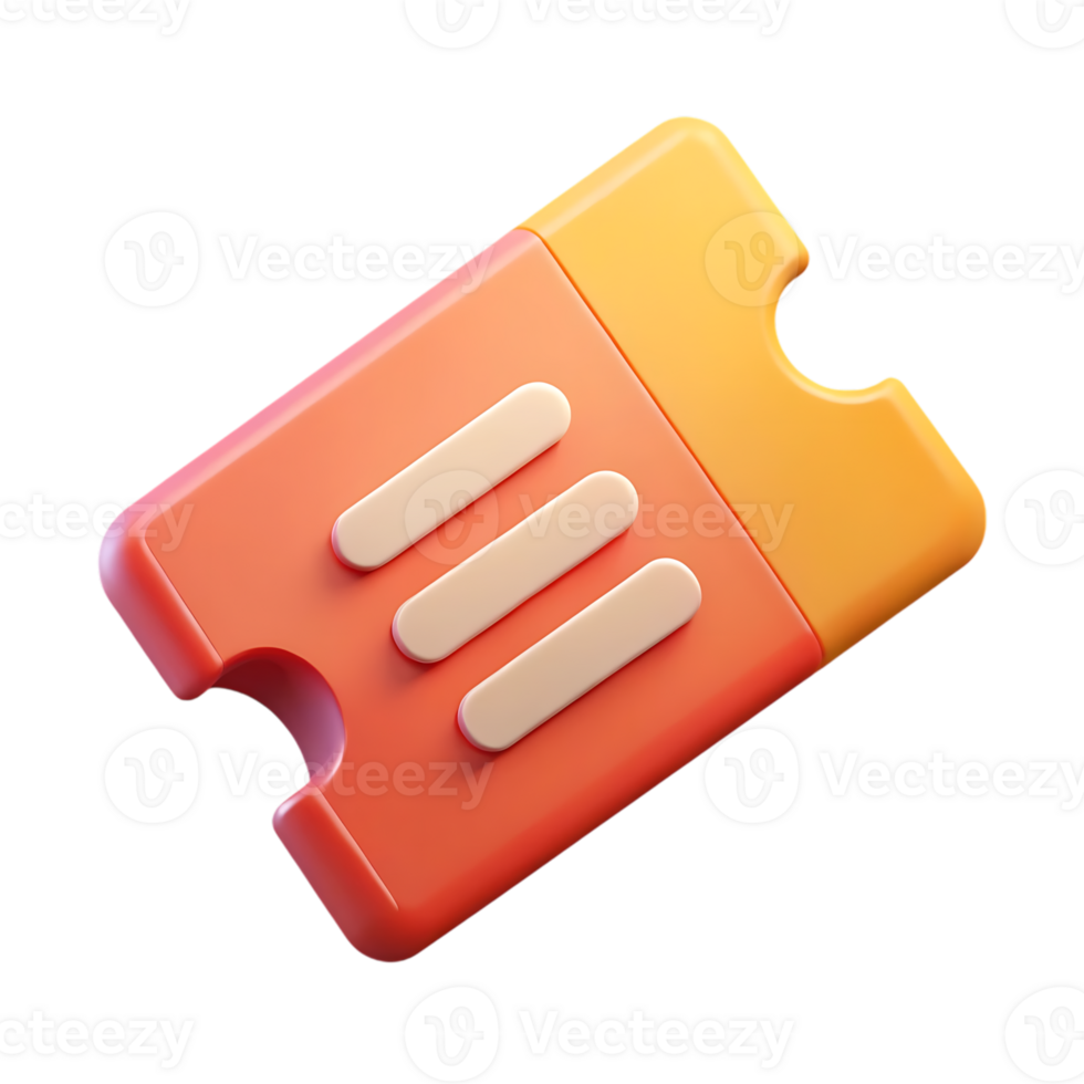 3d render of a ticket icon isolated on transparent background png