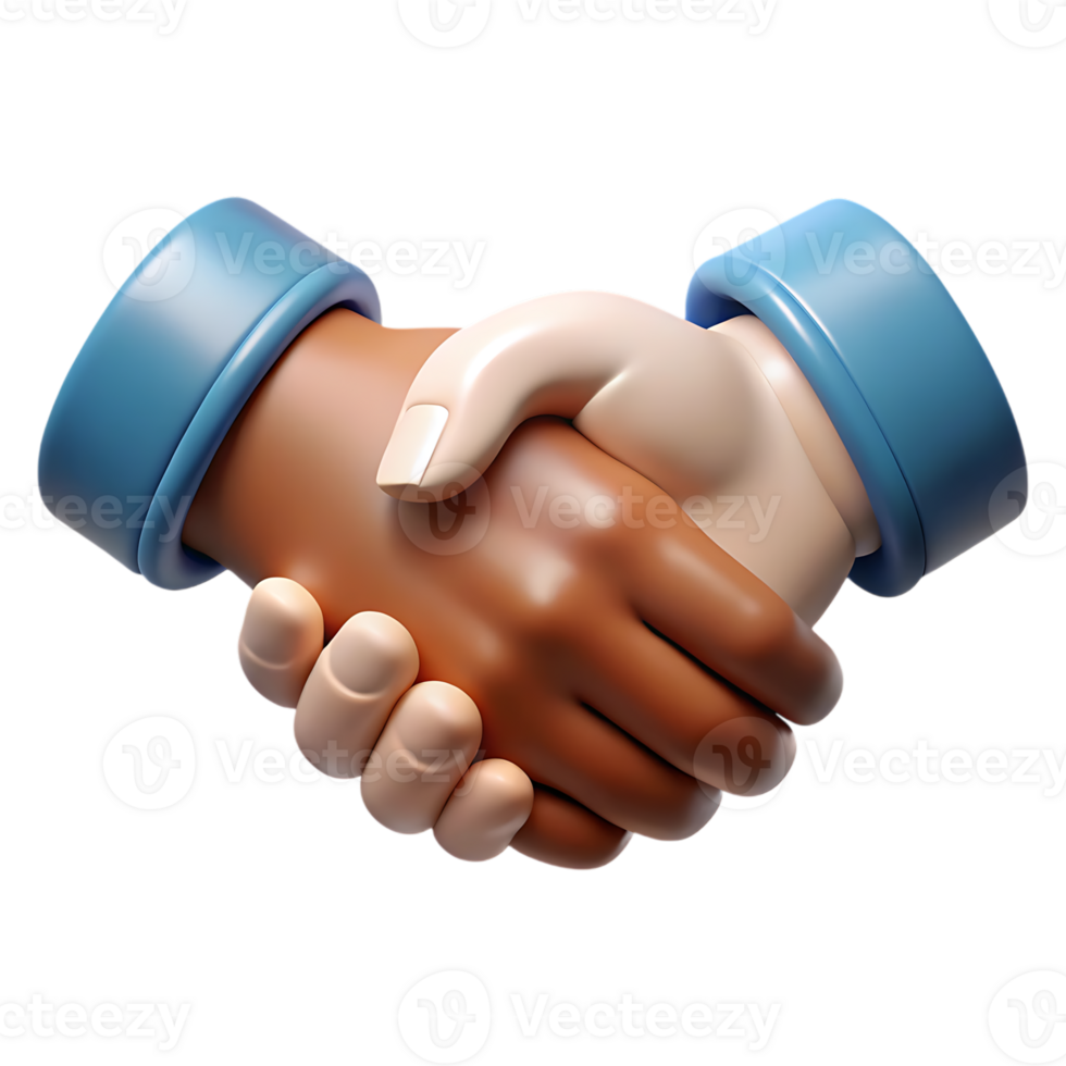 3d render of diverse hands shaking isolated on transparent background png
