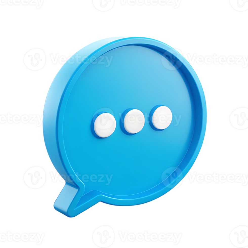 3d blue speech bubble icon with three dots isolated on transparent background png
