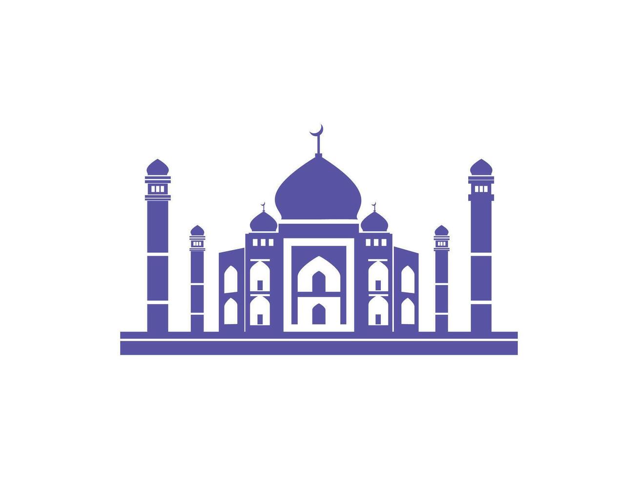 Majestic silhouette of the Taj Mahal architectural monument with intricate dome and minarets in a black style isolated on white background vector