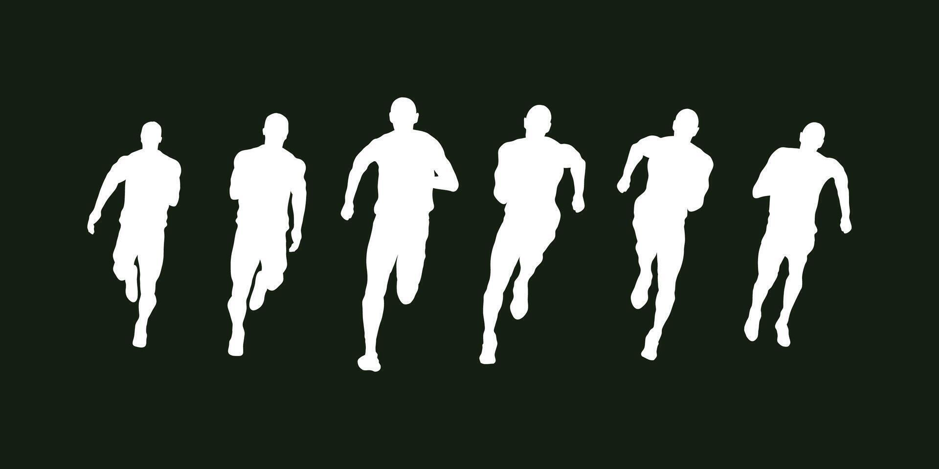 Silhouette of a marathon running sports man in motion, representing athletics, endurance, competition, fitness, and outdoor physical activity in minimal flat design vector