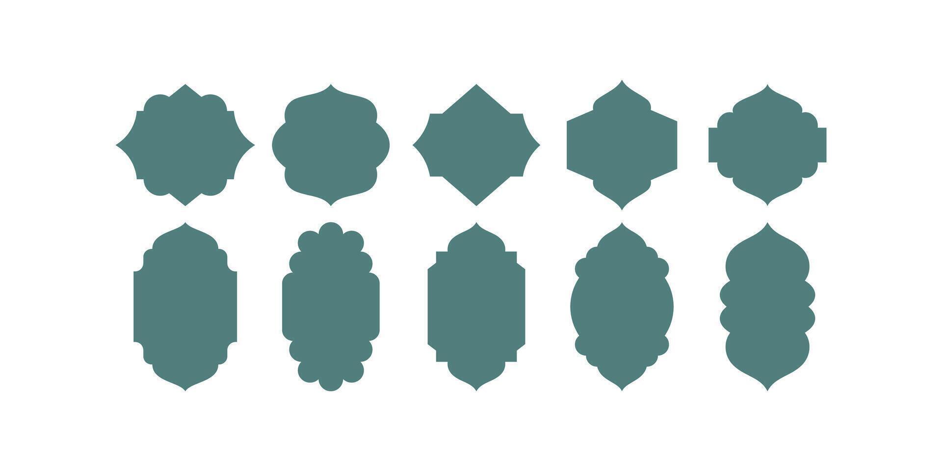 decorative set of Islamic shape silhouette borders with colored outlines, elegant Arabic frames, luxury design elements, and traditional text box ornamentation for cultural themes vector