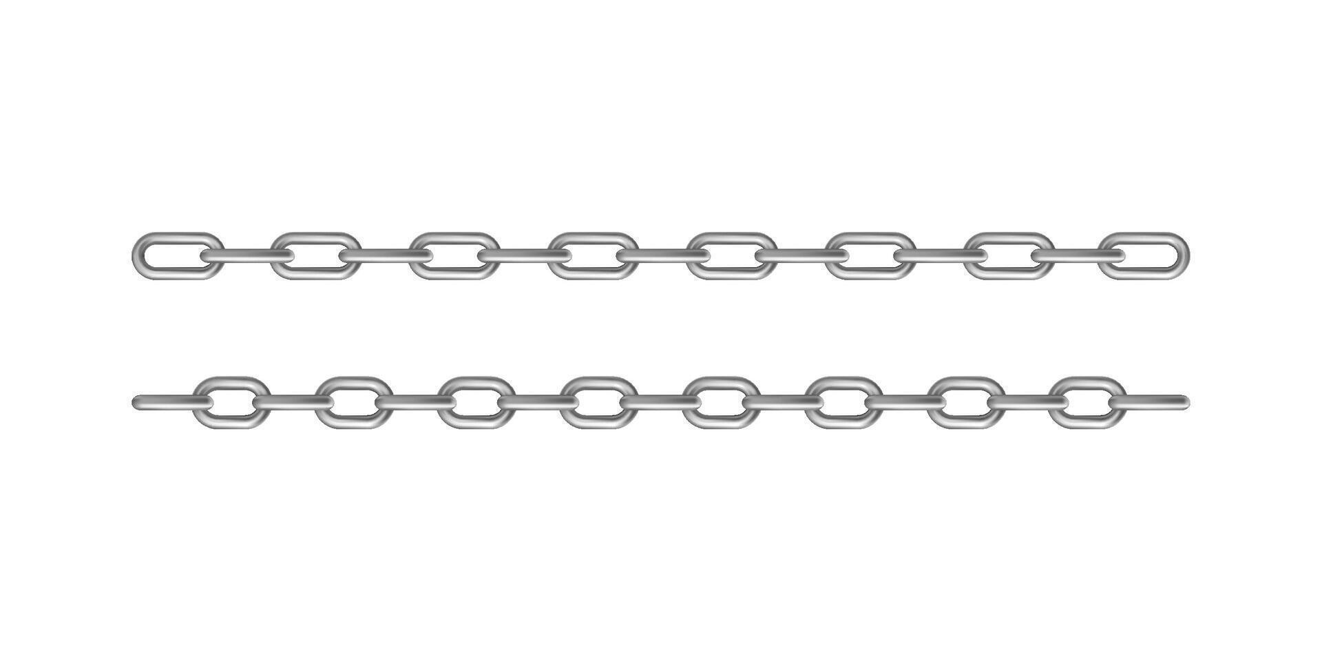 Chrome steel metal chain design featuring heavy-duty linked structure ideal for industrial themes, strength concepts, and mechanical illustrations vector
