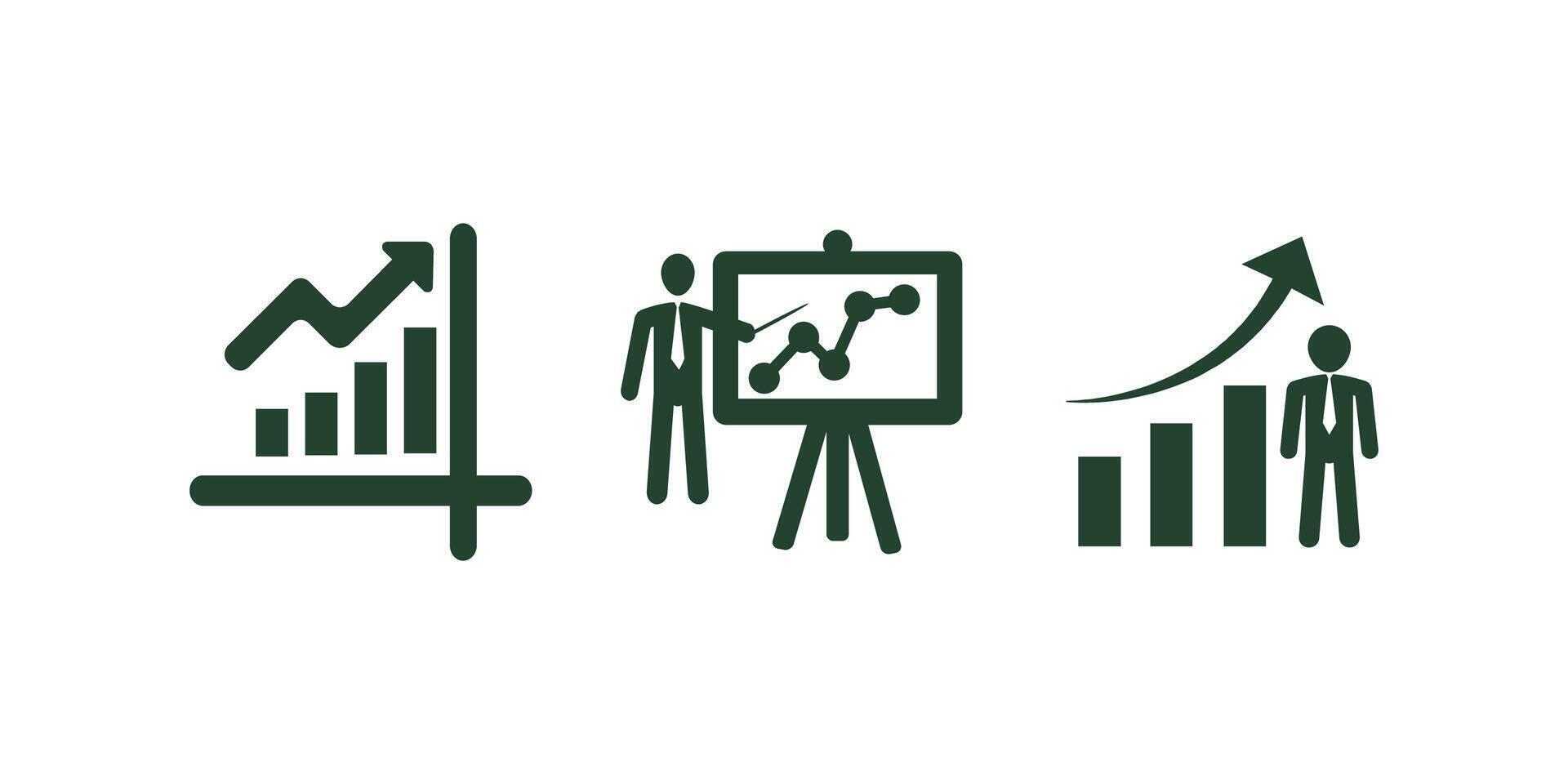 Professional collection of business growth chart icons showcasing statistical graphs, upward trends, and success analytics for financial reports and marketing presentations vector