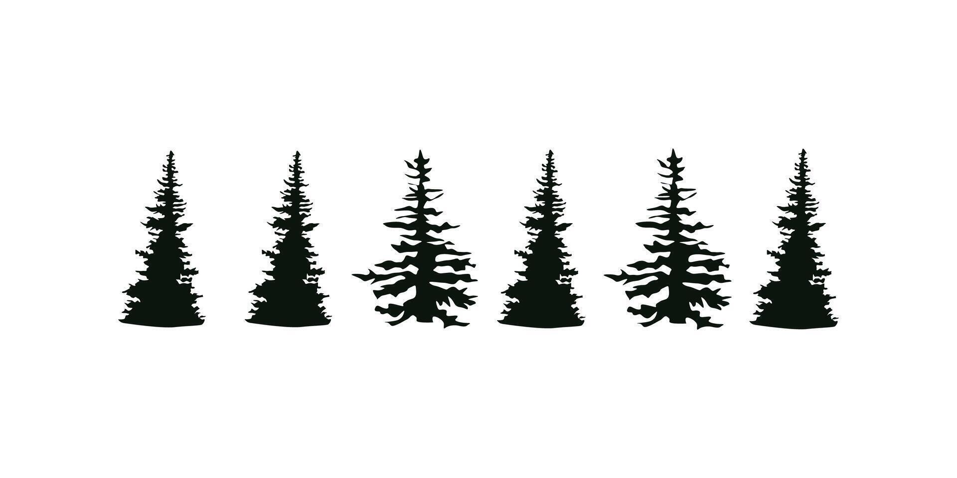 diverse set of tree silhouettes in various shapes and types, including deciduous and evergreen forms, isolated on a white background for natural, botanical, and landscape design vector