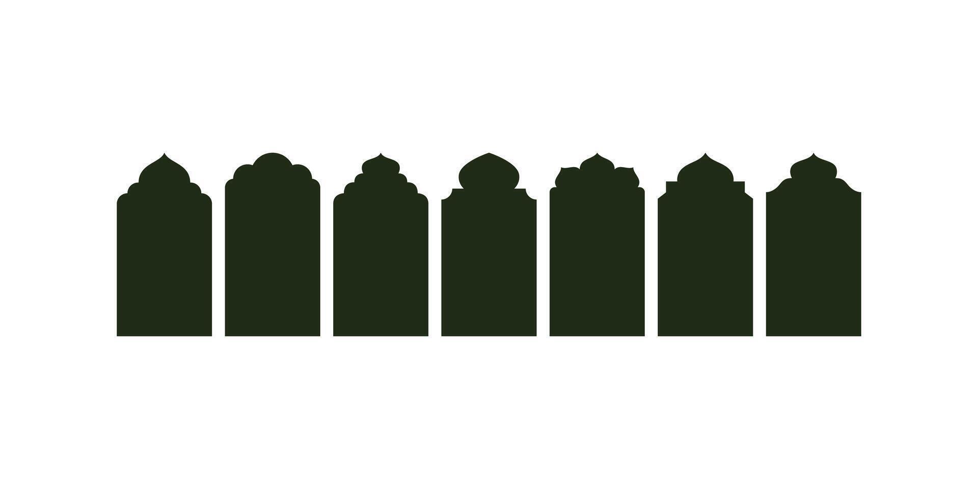 Islamic shapes featuring traditional mosque doors, arabesque patterns, decorative arch frames, and religious architectural elements in Islamic design style vector