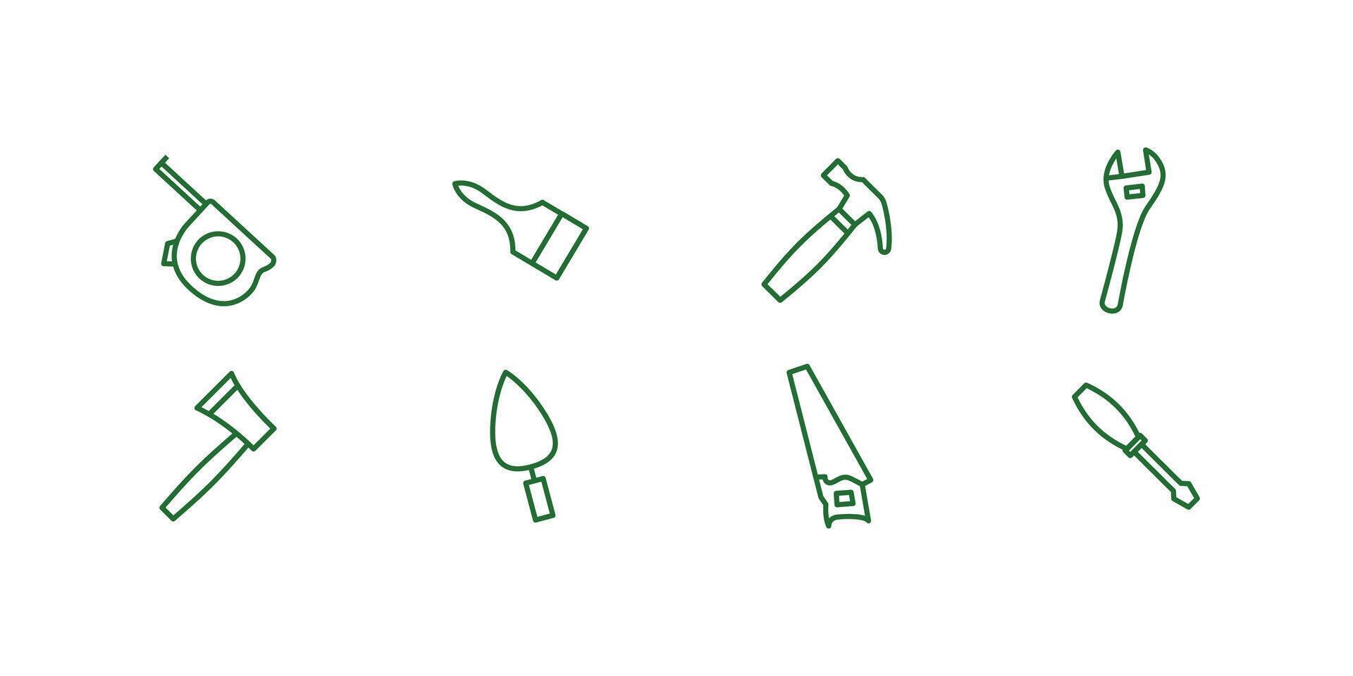 Labor Day tools icons set in flat design featuring construction tools, repair instruments, work gear and equipment for industry, labor, and celebration use vector