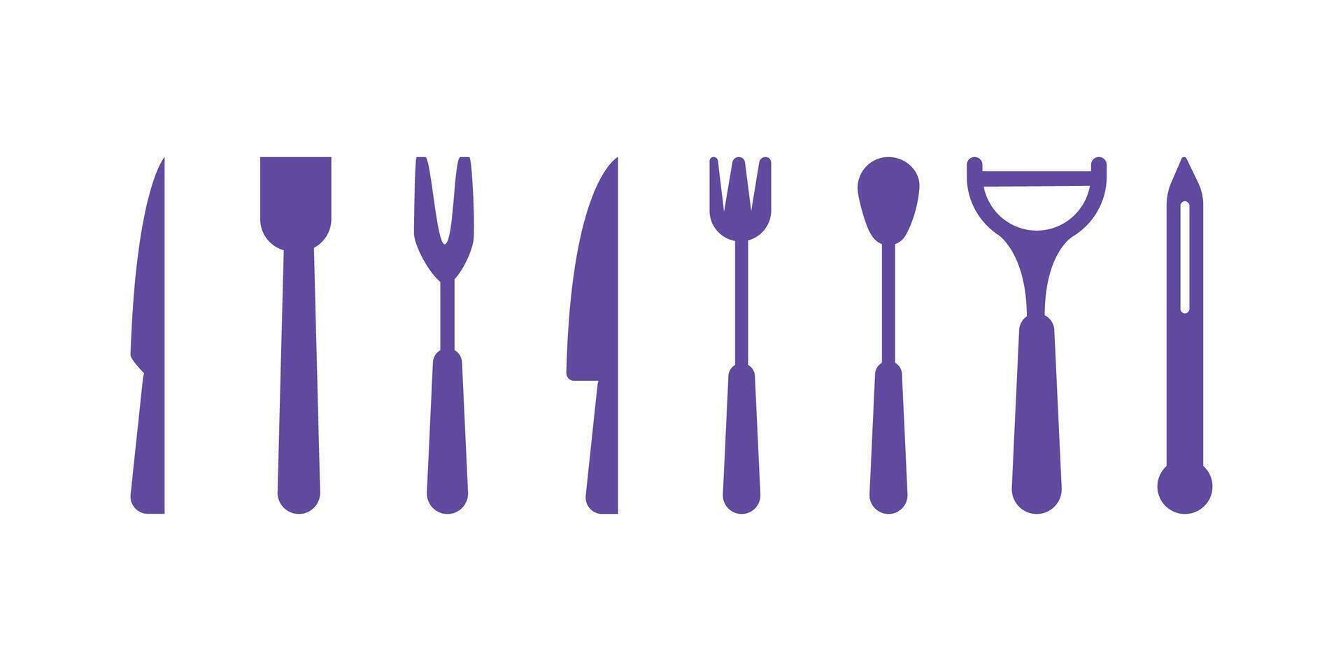 Set of kitchen utensils silhouettes bundle featuring essential kitchen tools and cooking accessories in modern black style for culinary, food, and cooking themes vector