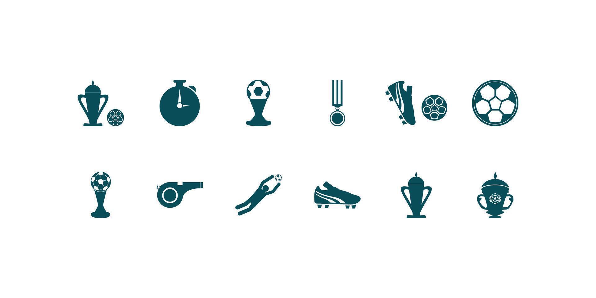 Professional football and soccer collection featuring players, sports icons, game symbols, silhouette illustrations, and dynamic graphic design elements for creative projects vector